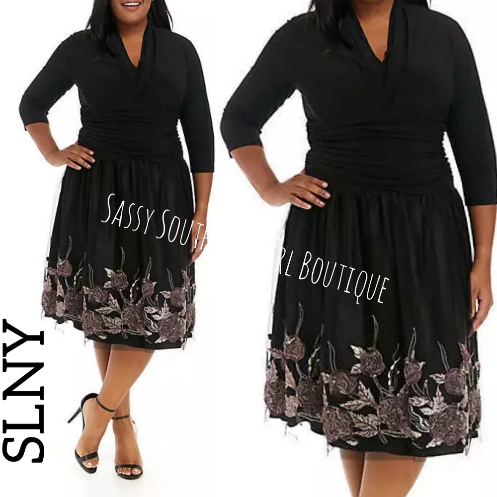 🆕⭐SLNY Black 3D embroidered dress